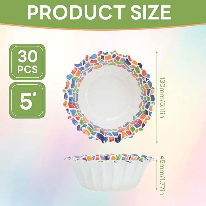 30 Pcs Small Paper Bowls, 8oz Floral Disposable Soup Bowl, Heavy Duty Printed Disposable Bowls For Snack,Dessert,Ice Cream,Salad, Party & Everyday Use(Colored Stones)