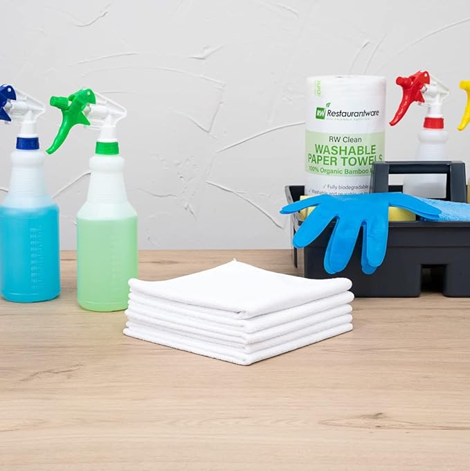 Restaurantware Clean Tek Professional 16 x 16 Inch Cleaning Cloths 100 Lint Free Microfiber Towels - Highly Absorbent Non Abrasive White Microfiber Cleaning Rags Reusable For All Purpose Use