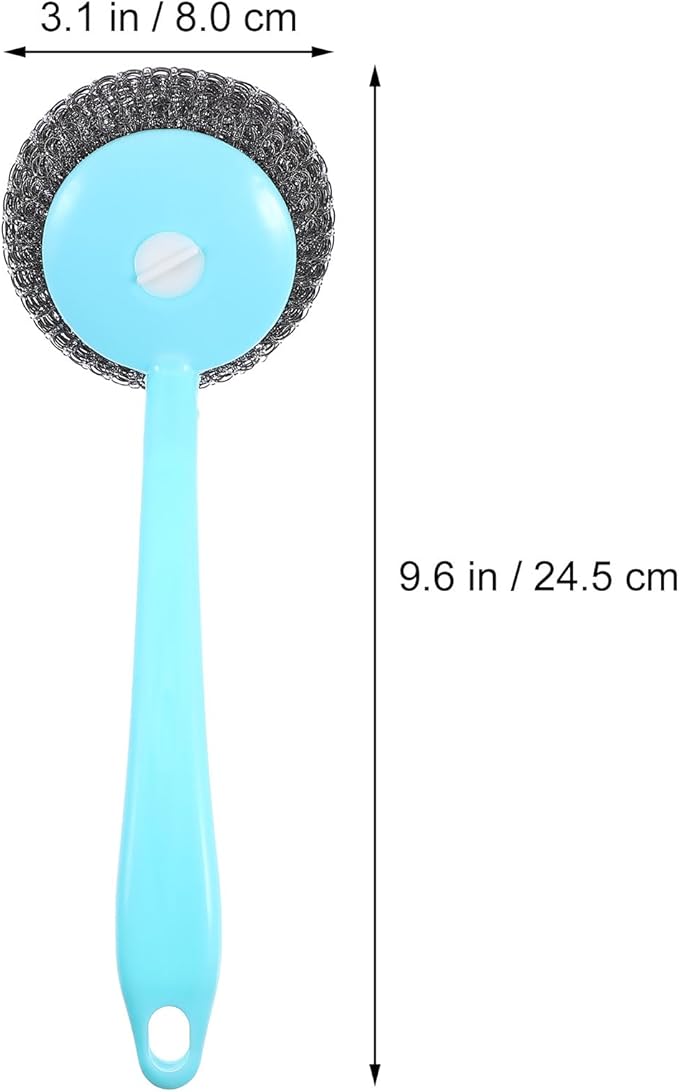 Kitchen Pot Scrubber with Handle and 8 Stainless Steel Wire Balls Dish Cleaning Brush for Pots Pans Sinks 9.64X3.14X2.55In