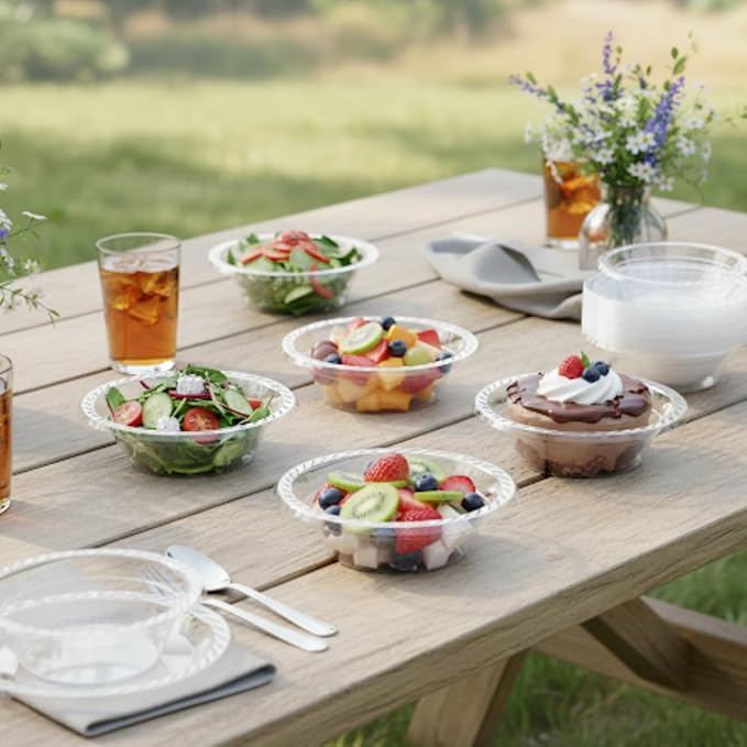 R-kay 100 Count 12 Oz Clear Plastic Bowls - Microwavable Clear Bowls - Strong Heavy Duty And Sturdy Clear Disposable Plastic Bowls.