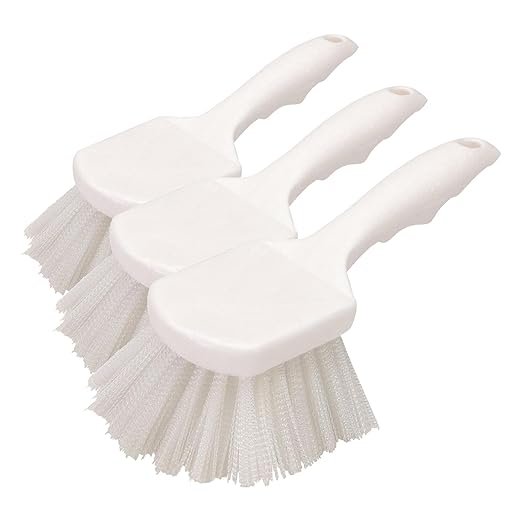 Carlisle FoodService Products 3662000 Flo-Pac Plastic Handle Utility Scrub Brush, Nylon Bristles, 2" Bristle Trim, 8" Length, White, 3 Count