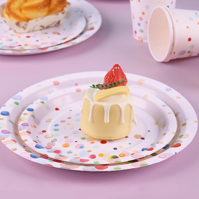 Colorful Birthday Plates and Napkins 168PCS Happy Birthday Party Plates Set for Holiday Party Supplies Bubble Decorations,Confetti Colorful Paper Plates Disposable Tableware Serve 24