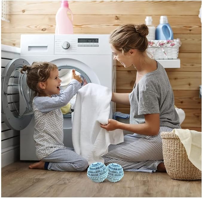 2pcs Laundry Ball - Natural Non-Chemical Detergent Laundry Balls for Washing Machine - Eco Friendly Wash Ball & Detergent Alternative for 2000 Washings(Light Blue)