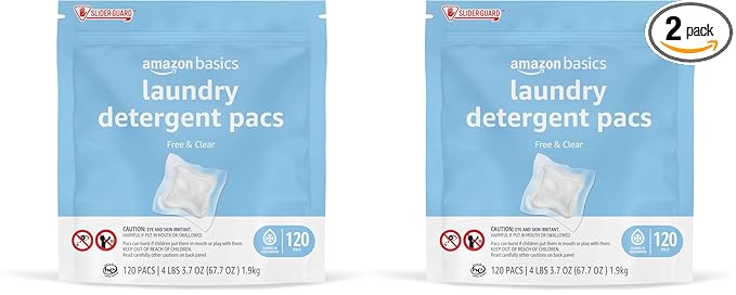 Amazon Basics Laundry Detergent Pacs, Free & Clear, Hypoallergenic, Fragrance Free, HE Compatible, Easy to Use, (New Packaging) 120 Count (Pack of 2)