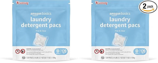 Amazon Basics Laundry Detergent Pacs, Free & Clear, Hypoallergenic, Fragrance Free, HE Compatible, Easy to Use, (New Packaging) 120 Count (Pack of 2)