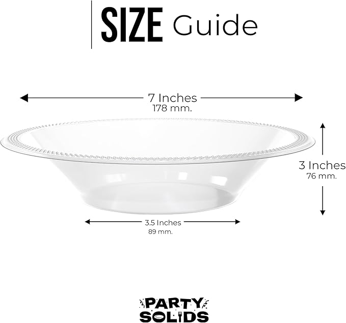 Party Solids 12 Oz Clear Plastic Bowls Disposable Bowls for Hot Food Soup 50 Pcs - For Soup, Salad, Cereal, Desserts & Party Supplies