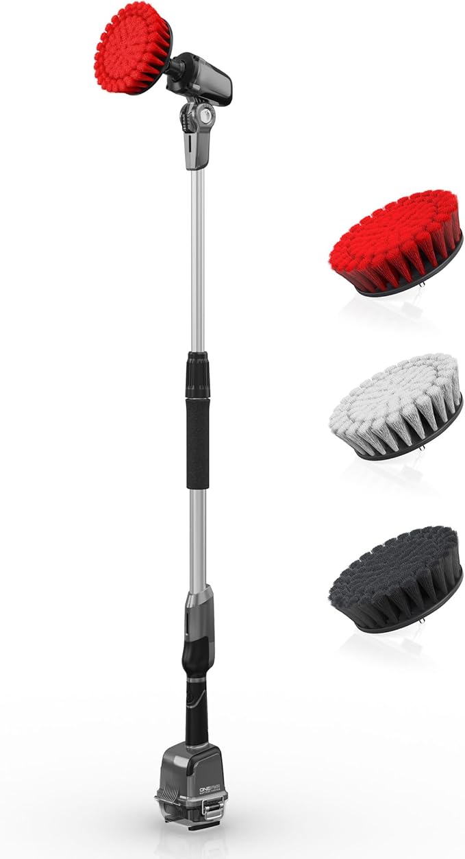 Hoover ONEPWR Telescoping Cordless Scrubber, Water Resistant, with 4-Feet Extending Cleaning Reach, BH51000V + 3-Piece Multi-Purpose Cleaning Brush Kit, AH86400