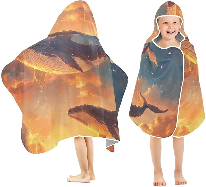 SUABO Kids' Bath Towels Whales Hooded Towels for Boys Girls,Toddler Towels Multi-Purpose for Beach,Pool and Bathroom,23.5" x 50", Soft and Highly Absorbent