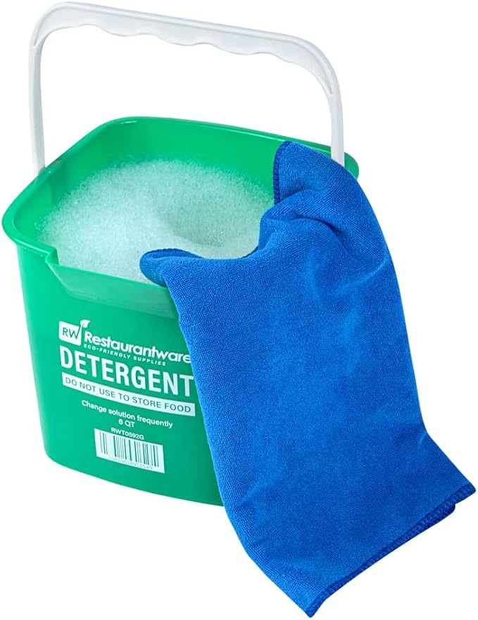 RW Clean 6 Quart Cleaning Buckets, 10 Detergent Square Buckets - With Measurements, Built-In Spout And Handle, Green Plastic Utility Buckets, For Home Or Commercial Use, - Restaurantware