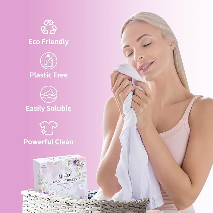 YUCO Travel Laundry Detergent Sheets 80 Loads Liquidless Detergent Sheets for Travel No Mess No Plastic Jug Concentrated Laundry Sheet Hypoallergenic Jasmine And Lily of the Valley Scent