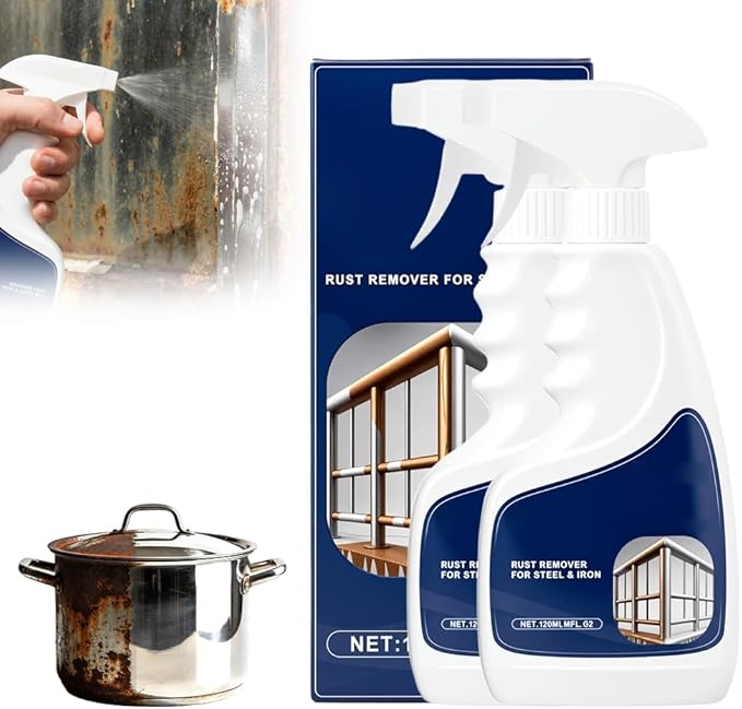 Rust Remover Spray for Metal, 2026 New Powerful Rust Remover Heavy Duty Metal Cleaner, Multipurpose Rust Stain Remover for Metal, Stainless Steel, Automotive Parts (2pcs)