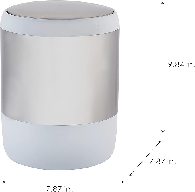 Bath Bliss Smooth Matte Stainless Waste Bin and Toilet Brush | Dimensions: 7.9" x 7.9" x 9.8"- Wastebasket | Dimensions: 4.7"x 4.7"x 16.5"- Toilet Brush| Bathroom Accessories | White