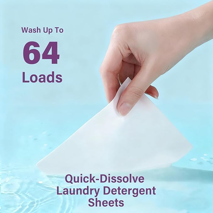 YUCO Laundry Detergent Sheets Jasmine and Lily Scent-64 Loads Travel Laundry Sheets Detergent Hypoallergenic Removes Stains & Odors