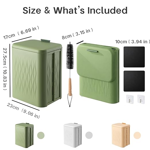 Magnetic Lint Bin for Laundry Room, Extra Large Foldable Lint Trash Can with Lid and Dryer Lint Brush, Wall Mounted Laundry Room Organization and Storage, Green