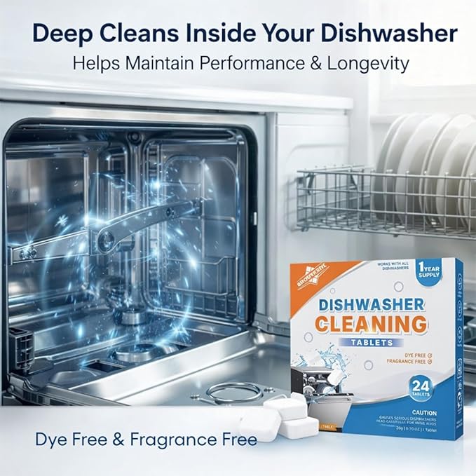 Dishwasher Cleaner Tablets – Deep Cleaning & Descaler Tablets for Dishwashers, Removes Grease, Limescale & Odors, Freshens & Maintains Performance (24 Count)