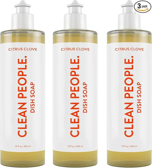 THE CLEAN PEOPLE Liquid Dish Soap - Clean, Simple Ingredients - Extra Scrubbing Power (Citrus Clove Scent) 12 fl. oz (3 Pack)