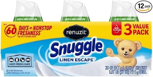 Renuzit Snuggle Solid Gel Air Freshener, Linen Escape Scent, 7 Oz, 12 Count