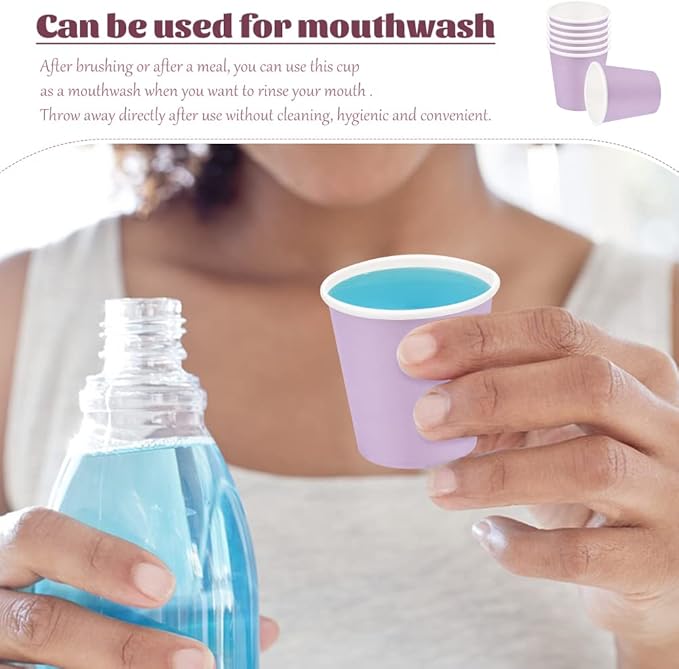 100 Pack Paper Cups, 3 oz Bathroom Cups, Moushwash Cup, Small paper Cup for Water, Juice, Candy Ideal for Party Bathroom and Office（Purple）