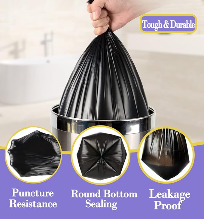 3 Gallon 120pcs Small black Trash Bags(Fit 3-3.2 Gal) Plastic Strong black Garbage Bags,Bathroom Trash Can Bin Liners,Waste Basket Liner,Fit 10-13 Liter, 2.6 Gallon,3 Gallon,3.2Gallon (3-Black120)