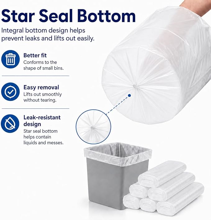 2.6 Gallon 70 Counts Strong Trash Bags Garbage Bags by Teivio, Bathroom Trash Can Bin Liners, Small Plastic Bags for Home Office Kitchen,fit 10 Liter, 2,2.5,3 Gal, Clear