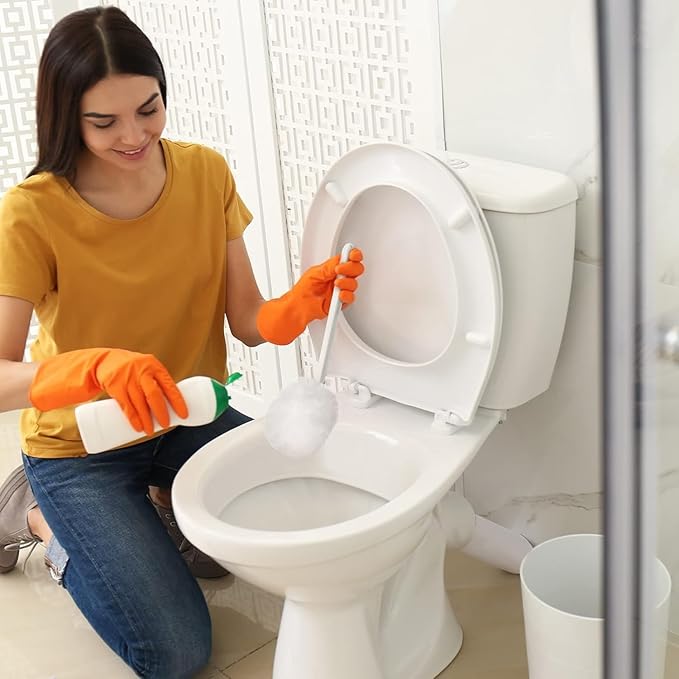 Soro Essentials- 13.5" Yarn Toilet Bowl Brush Mop with Plastic Handle White Color- Toilet Bowl Brush Long Handle Toilet Bowl Cleaner Toilet Bowl Mop for Bathroom