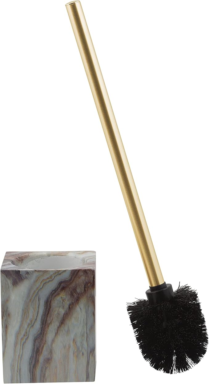 Elle Décor Square Toilet Bowl Brush in Agate | Dimensions: 4.09" x 3.86" x 14.37" | 360 Bristle Design | Multiple Color | Bathroom Décor