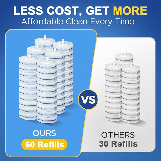 ROUNDSQUARE 40 Count Toilet Wand Cleaner Refills, 5X Cleaning Power Disposable Prefilled Toilet Cleaning Scrubbers, No Falling Apart, Fresh Fragrance