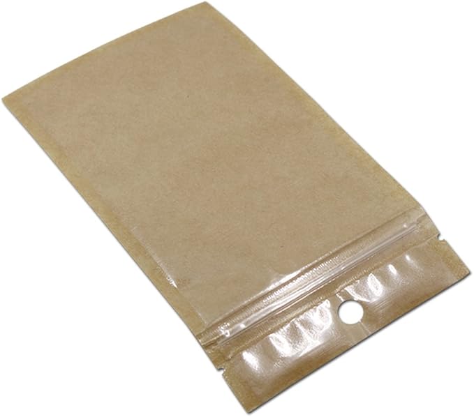 FERENLI 500Pcs Clear Brown Kraft Paper Plastic for Zip Reclosable Bag Lock Flat Heat Sealable Smell Proof Packaging Bags Zipper Lock Coffee Plastic Bags 9x15cm (3.54x5.91 inch)