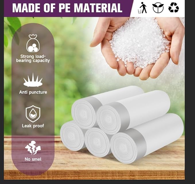 Small 3 Gallon Garbage Bags - Heihaily 60 Counts Unscented Drawstring Kitchen Trash Bags Bulk Thick Disposable Clear White Plastic Wastebasket Liners for Restroom Office Bathroom Bedroom