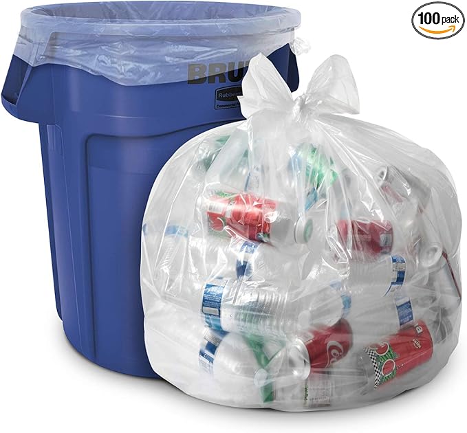 Aluf Plastics 56 Gallon 1.5 MIL (eq) Clear Heavy Duty Garbage Bags - 43" x 46" - Pack of 100 - For Industrial, Recycling, Storage, & Outdoor