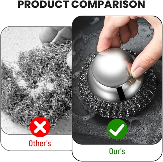 Steel Wool Scrubber with Handle, Upgrade Heavy Duty Stainless Steel Dish Scrubber for Cleaning Dishes, Iron Pots, Stoves, Kitchen Sink (1 pcs)