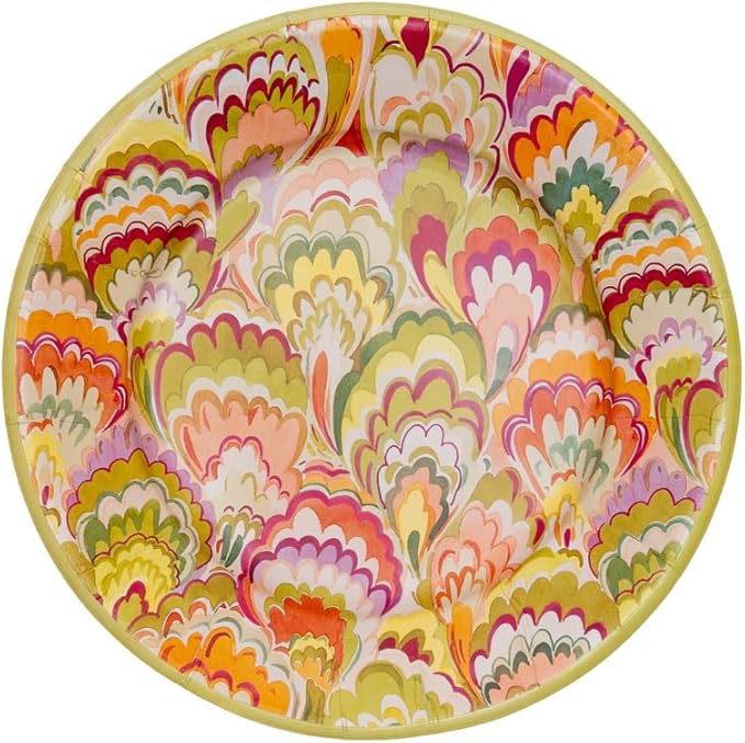 Caspari Marbled Ceramica Rspbrry/Chartreuse Salad & Dessert Plates -8 Paper Plates per Pack, 2 PACKS