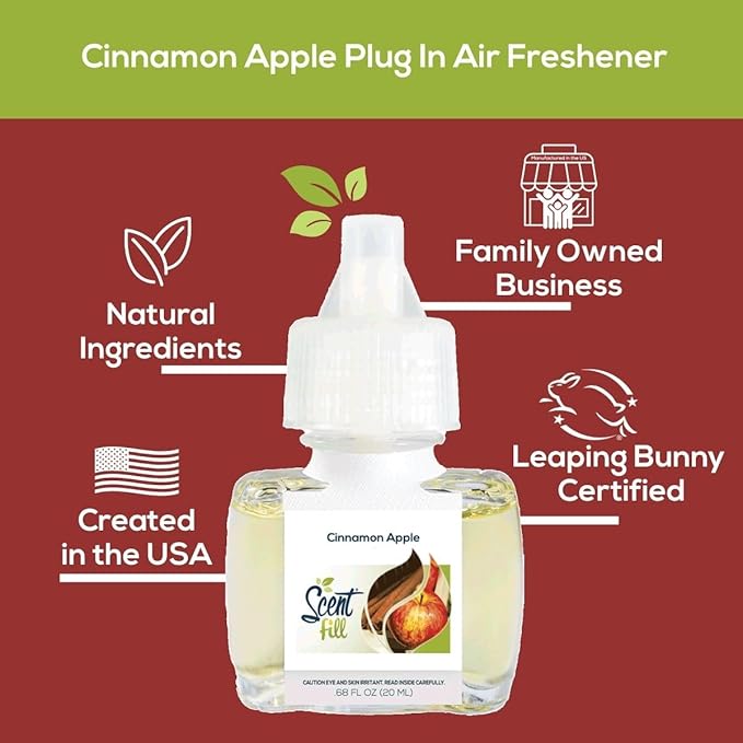 Scent Fill Cinnamon Apple Plug in Air Freshener, 4 Scented Oil Refills