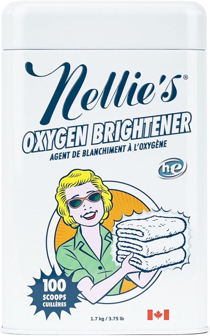 Nellie's Oxygen Brightener - 100 Scoops - Planet Friendly Stain Remover - Safe Alternative to Bleach - Septic-Safe Formula - Compact Powder Form - Made in Canada
