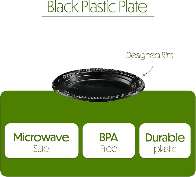 PLASTICPRO 800 PCS Black Plastic Plates Light Weight 7 Inch Plastic Dinner Dessert Appetizer Plates Black Plates Disposable for Party and Wedding