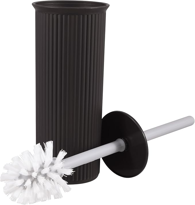 Decorative Plastic Toilet Bowl Brush and Holder Set, Brown (1 Pack) Cleaner Scrubber for Bathroom - Ribbed Design
