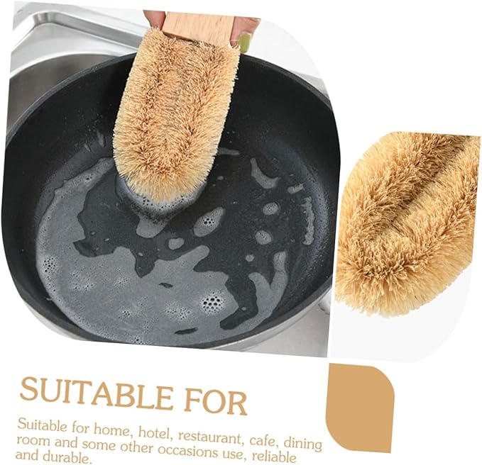 OUNONA Shaped Pot Brush for Wok Cleaning Durable Kitchen Supply with Long Handle and Lanyard for Dishwashing Sinks and Cast Cookware