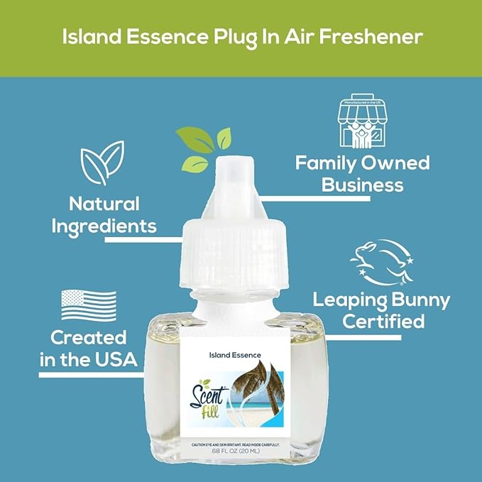 Scent Fill Island Essence Plug in Air Freshener, 4 Scented Oil Refills