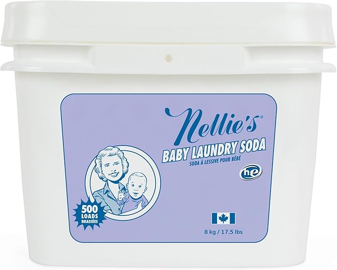 Nellie’s Baby Laundry Soda – Powdered Laundry Detergent Safe for Infants’ Sensitive Skin, Fragrance-Free & Gentle Formula – 500 Loads - Made in Canada