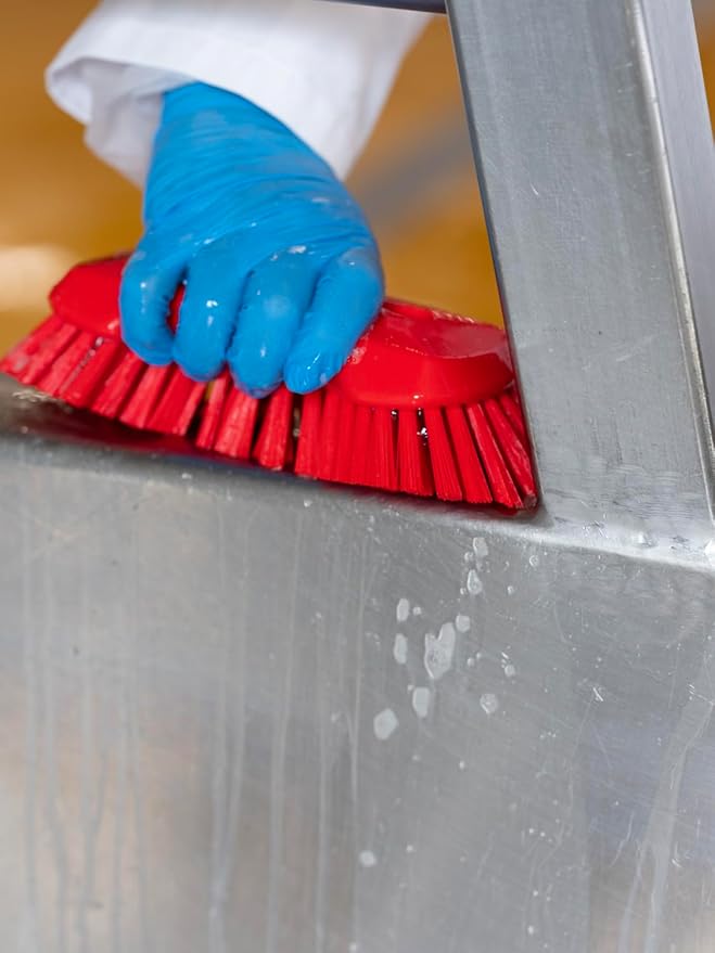 Vikan 38944 Extra Large Hand Brush, Multifunctional, Slip-Resistant Cleaning Tool, Extra Stiff Polypropylene & Polyester Bristle, 9.1", Red