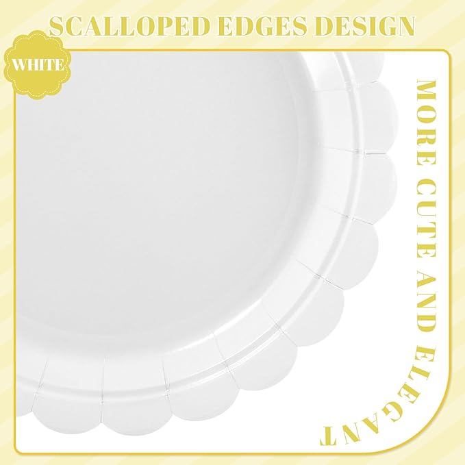 NatNarr 30 Pcs Dessert Plates Disposable, 7 Inch Scalloped White Plates Small Cake Birthday Plate for Wedding, Birthday, Bridal Shower