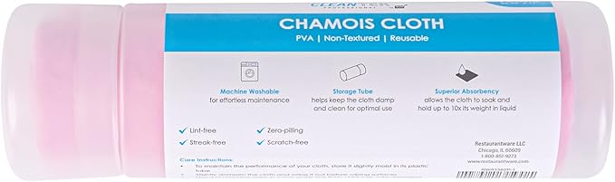 Restaurantware-Clean Tek Professional 25.2 x 16.9 Inch Chamois Cloth, 1 Reusable Microfiber Towel - Storage Tube Included, Absorbent, Pink PVA Microfiber Cleaning Rag, for Windows Or Cars