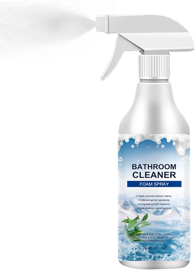 Deep Foam Bathroom Cleaner, All Purpose Stain Remover Spray, 120ml Descaling Solution with Fast Action Foam, Heavy Duty Limescale Eliminator, Brightening Formula for Tile Restoration