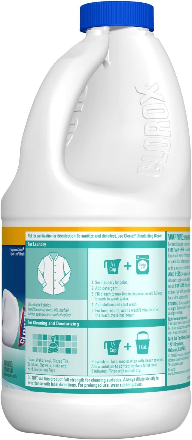 Clorox Splash-Less Bleach, Concentrated Formula, Clean Linen, 40 Ounce Bottle - Pack of 2 (Package May Vary)