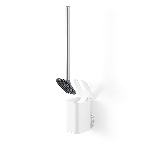 Umbra Flex Adhesive Toilet Brush with Holder for Bathroom, White