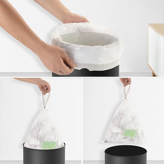 4 Gallon White Trash Bags Drawstring - 3-4 Gal Small Garbage Bags For Bathroom 57 Count 15 Liter Plastic Unscented Mini Size Waste Basket Liners Kitchen Office Car Strong Thick Bulk Heihaily