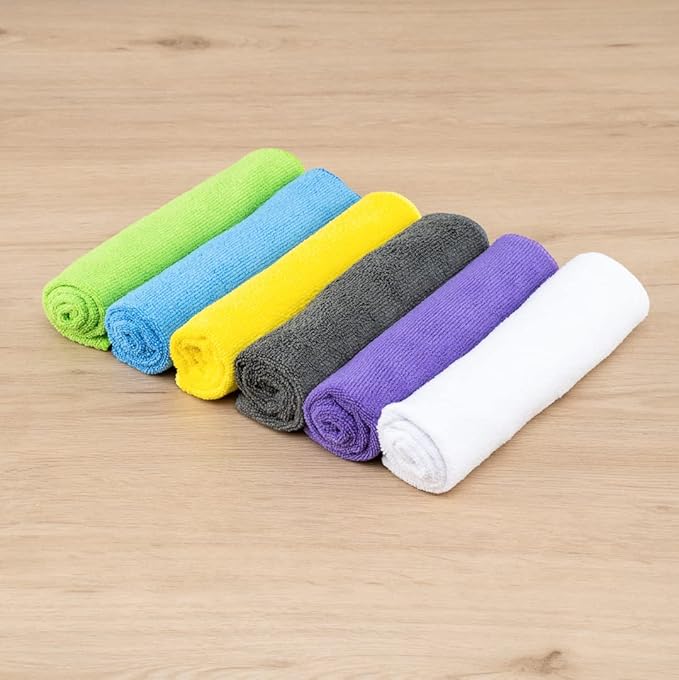 Restaurantware Clean Tek Professional 16 x 16 Inch Cleaning Cloths 60 Lint Free Microfiber Towels - Highly Absorbent Non Abrasive 6 Colors Microfiber Cleaning Rags Reusable For All Purpose Use