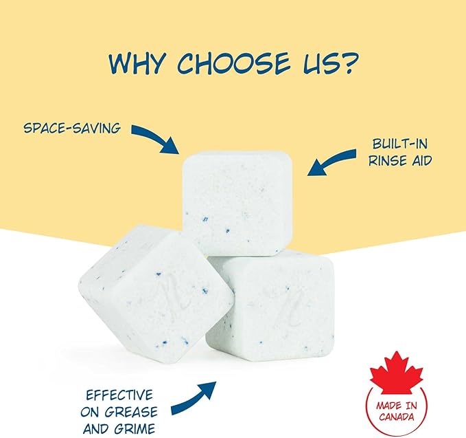 Nellie’s Dish Cubes – 64 Loads Dishwasher Detergent – Concentrated Formula – Plastic-Free Formula (PVA-Free) – Tin Packaging – Powerful Cleaning for Grease & Grime – Made in Canada