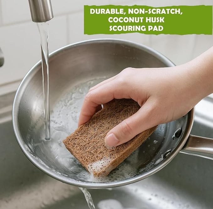 Kaidaa Set of 5 Natural Kitchen Sponges | 100% Coconut Coir Scrubber Sponge for Dishwashing | Eco Friendly, Non Toxic & Biodegradable Cleaning Sponges for Kitchen | Long-Lasting Dish Scrub Pads