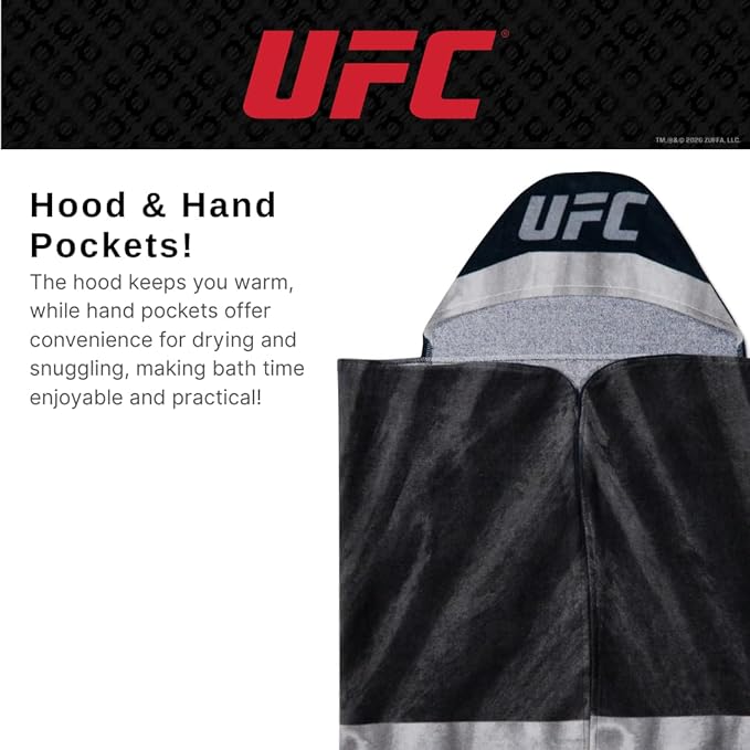 UFC Fight Night Super Soft Bath/Pool/Beach Soft Cotton Terry Hooded Towel Wrap, 24 in x 50 in, (100% Officially Licensed Product) by Franco